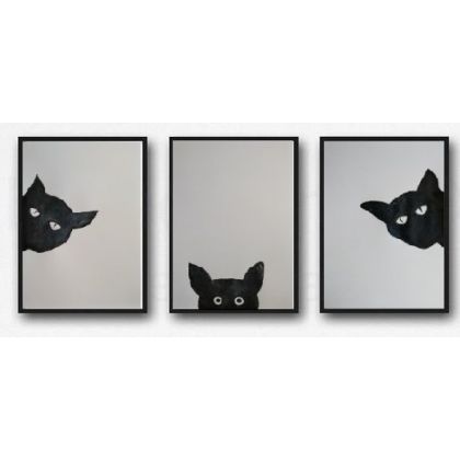 Koty  - trzy akwarele, Paulina Lebida, obrazy akwarela