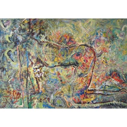 Akt, Kobieta sfinks i serca, 70x100, Eryk Maler, obrazy olejne