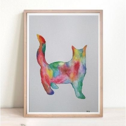 Kolorowy kot, Paulina Lebida, obrazy akwarela