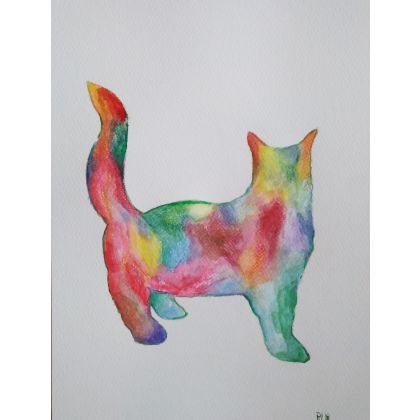 Paulina Lebida - obrazy akwarela - Kolorowy kot foto #1