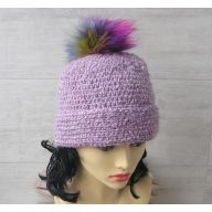 LAWENDOWA CZAPKA Z POMPONEM