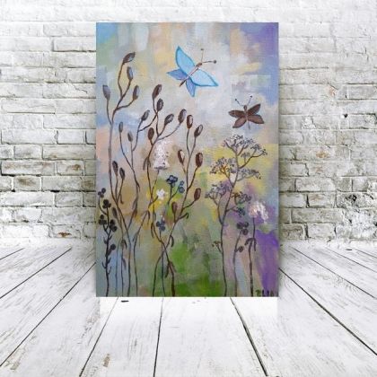 Łąka z niebieskimi motylami, Paulina Lebida, obrazy akryl
