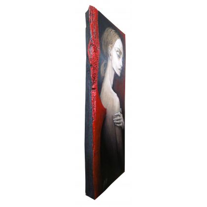 Jola Karczewska-Mełnicka  - olej + akryl - Anioł Carminio na drewnie 68 cm / 28 cm foto #2
