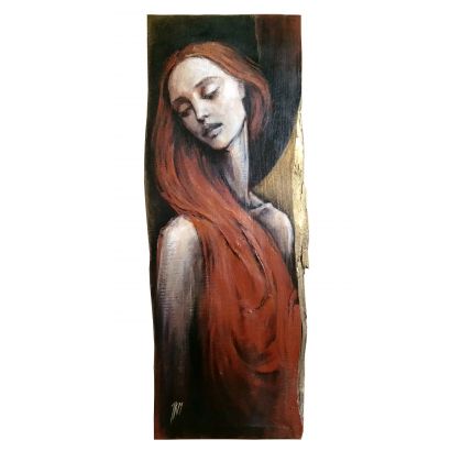 Anioł DiSienna na drewnie 78cm / 31cm, Jola Karczewska-Mełnicka , olej + akryl