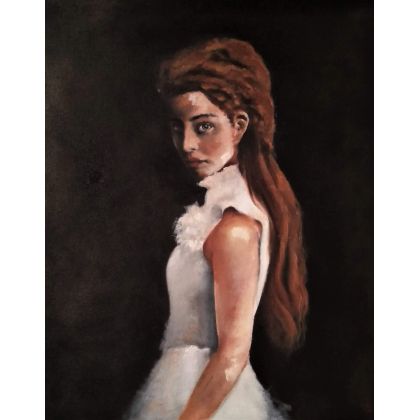 Obraz olejny portret W bieli, Małgorzata Gazduła, obrazy olejne
