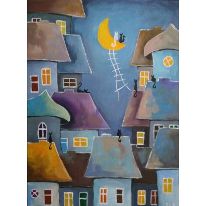 Paulina Lebida - obrazy akryl - Bajkowe miasteczko nocą foto #1