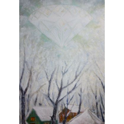 Elżbieta Goszczycka - obrazy olejne - Delikatny obraz Pejzaż zimowy z diamentem foto #4