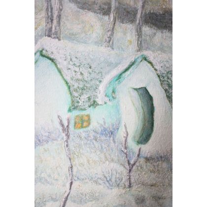 Elżbieta Goszczycka - obrazy olejne - Luty - spokojny pejzaż zimowy z chatkami foto #2