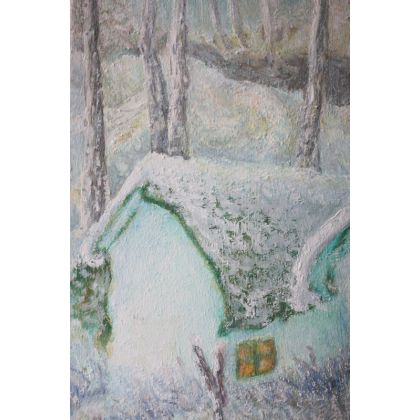 Elżbieta Goszczycka - obrazy olejne - Luty - spokojny pejzaż zimowy z chatkami foto #3
