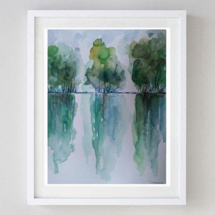 Pejzaż z drzewami II, Paulina Lebida, obrazy akwarela