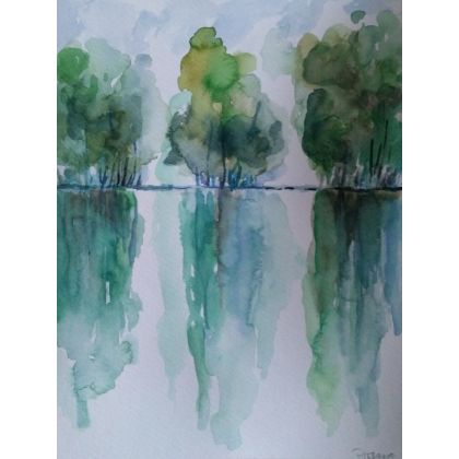 Paulina Lebida - obrazy akwarela - Pejzaż z drzewami II foto #1