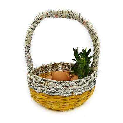 Żółty koszyk wielkanocny, Wyplatanki, upcycling design