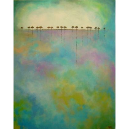 Drzewa   w  zieleniach i fioletach, Paulina Lebida, obrazy akryl