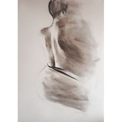 nude back, Alina Louka, rysunek węglem