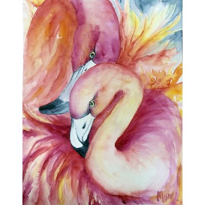 Flamingi vintage, Magdalena Weber , obrazy akwarela