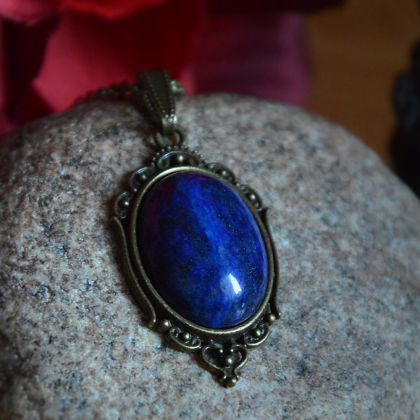 Lapis Lazuli Medalion vintage, Jolanta Krawiec, wisiory