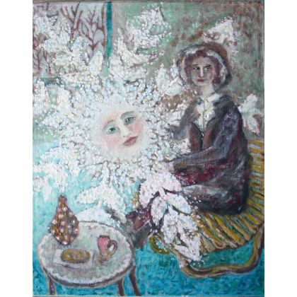 Spokojny obraz - Chłopiec ze śnieżynką, Elżbieta Goszczycka, obrazy olejne