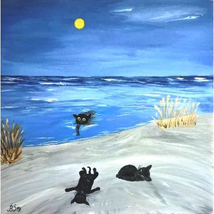 Kocia plaża., Bogumiła Szufnara, obrazy akryl