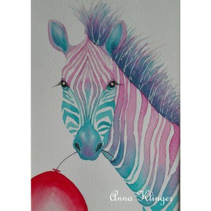 Zebra Pinky, Anna Klinger, obrazy akwarela