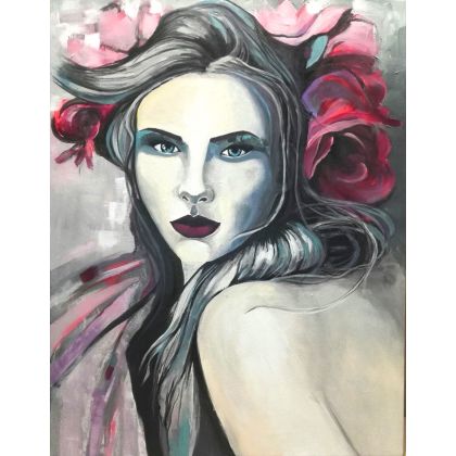 Iwona Jaworska - obrazy akryl - Kobieta z kwiatami foto #2