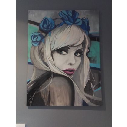 Iwona Jaworska - obrazy akryl - Kobieta z kwiatami blue foto #5