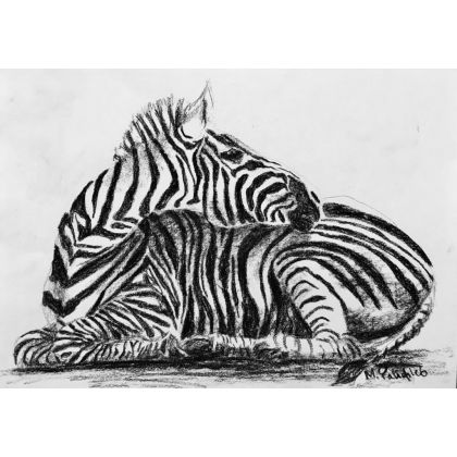 Monika Palichleb - rysunek węglem - Tryptyk Zebry, 3x A4 foto #1