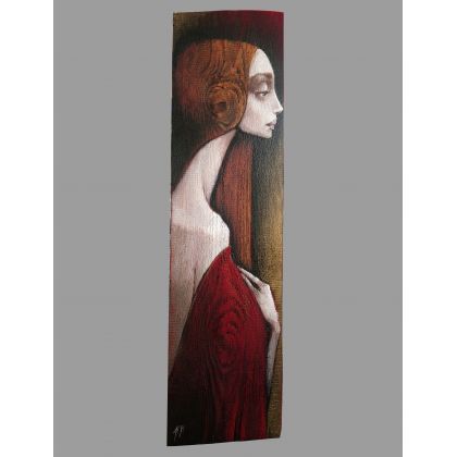 Anioł Pallido drewno 101 cm / 28 cm, Jola Karczewska-Mełnicka , olej + akryl
