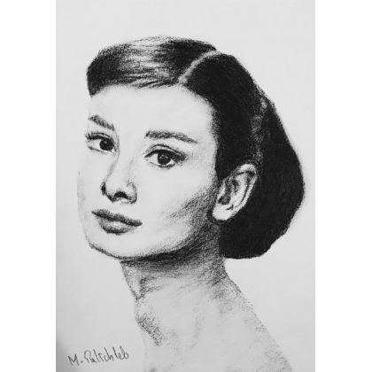 Audrey Hepburn 2, A4, Monika Palichleb, rysunek węglem