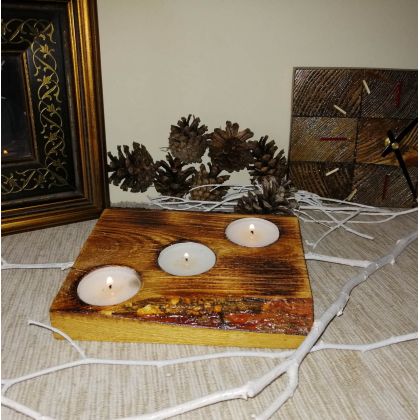 Świecznik w drewnie, Handmade by Marzena, lampy, świeczniki