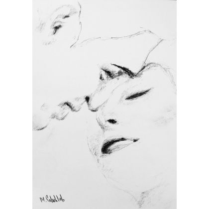 About to kiss 2, A4, Monika Palichleb, rysunek węglem