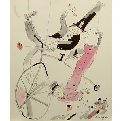 Zakochana roweriada, Dariusz Grajek, olej + akryl