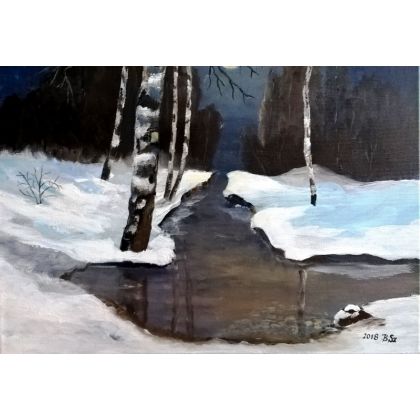Bogumiła Szufnara - obrazy akryl - Zimowy zachód słonca foto #1