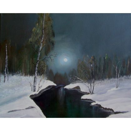 Zimowa pełnia księżyca., Bogumiła Szufnara, obrazy akryl
