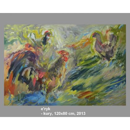 Kogut i kóry, 120x80, Eryk Maler, obrazy olejne
