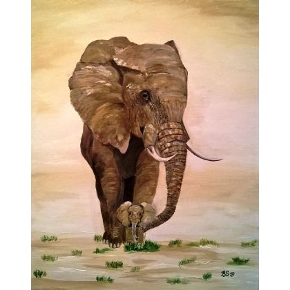 Słonie indyjskie., Bogumiła Szufnara, obrazy akryl
