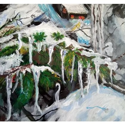zima w górach, Krystyna Mościszko, obrazy akryl