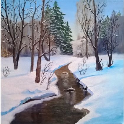 Zimowy potok, Bogumiła Szufnara, obrazy akryl