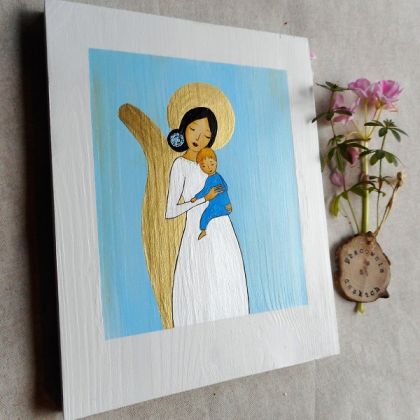 pracownia na deskach - anioły i aniołki - Obrazek na Chrzest Święty - chłopiec foto #3