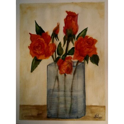Róże w wazonie., Bogumiła Szufnara, obrazy akwarela