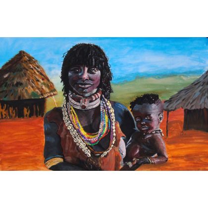 Hamerka z plemienia Himba, Maria Woithofer , obrazy akwarela