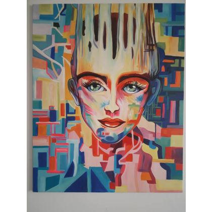 Duży obraz - portret kobiety 100x80cm, Emilia Czupryńska, olej + akryl