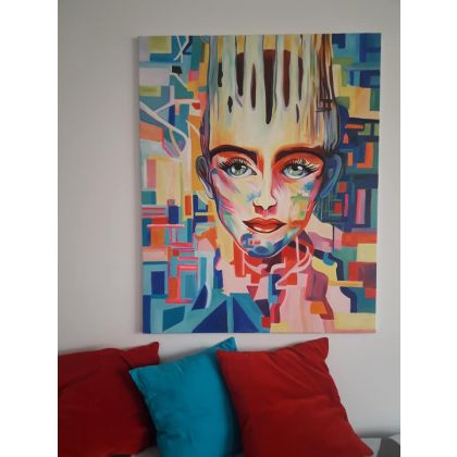 Emilia Czupryńska - olej + akryl - Duży obraz - portret kobiety 100x80cm foto #1