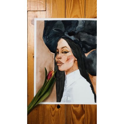 Portret kobiety, akwarela na papierze,, Tatiana Talipowa, obrazy akwarela