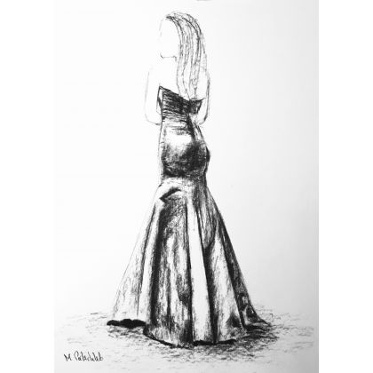 Kobieta w sukience 4, A3, Monika Palichleb, rysunek węglem