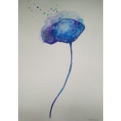 Niebieski kwiatek- obraz akwarela, Paulina Lebida, obrazy akryl