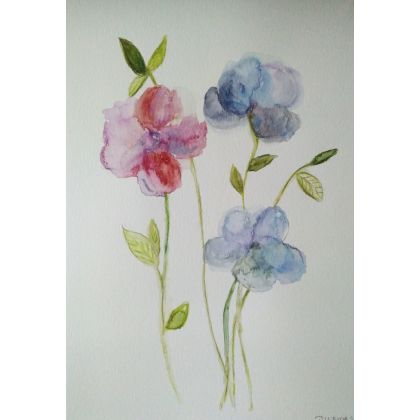 Kwiatki -obraz  akwarela, Paulina Lebida, obrazy akwarela