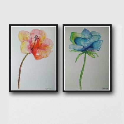 Kwiatki -akwarele, Paulina Lebida, obrazy akwarela