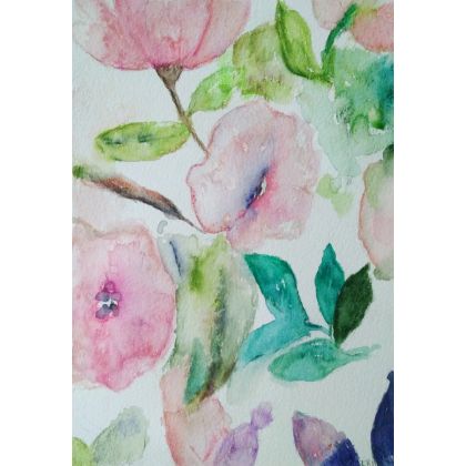 Różowe kwiaty -obraz  akwarela, Paulina Lebida, obrazy akwarela