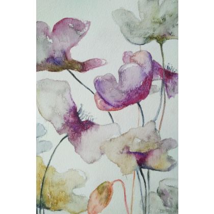 Fioletowe kwiaty -obraz  akwarela, Paulina Lebida, obrazy akwarela