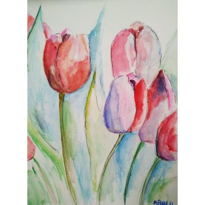 Paulina Lebida - obrazy akwarela - Kwiaty- cztery akwarele foto #1